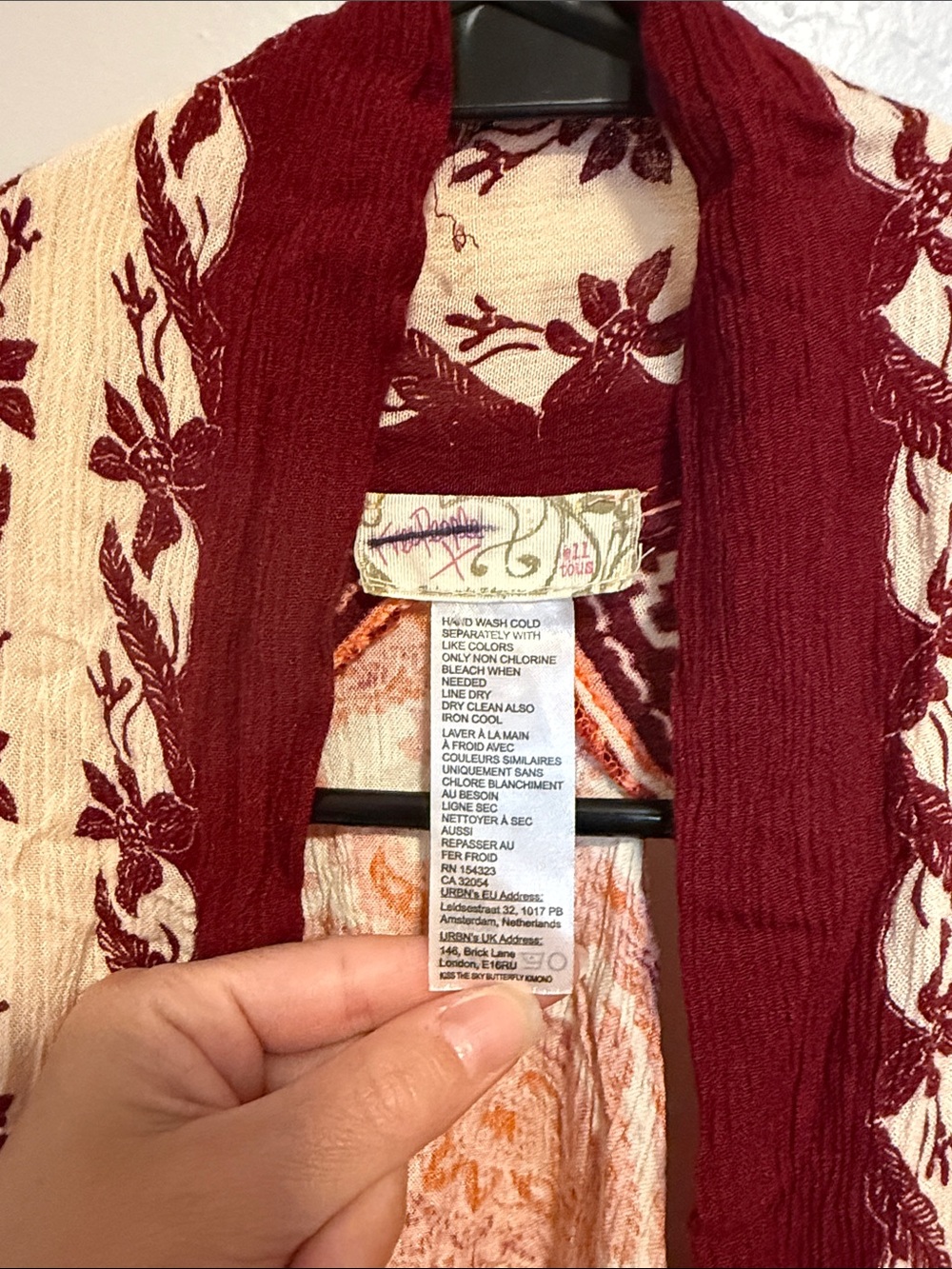 Free People Cream, Burgundy & Orange Boho Open-Front Kimono - Picture 5 of 7